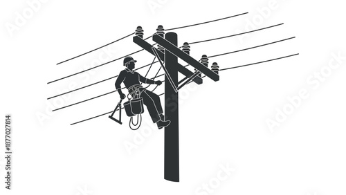 Lineman Working on Utility Pole Illustration.