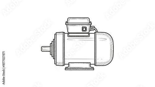 Electric Motor Diagram Illustration Technical Drawing.