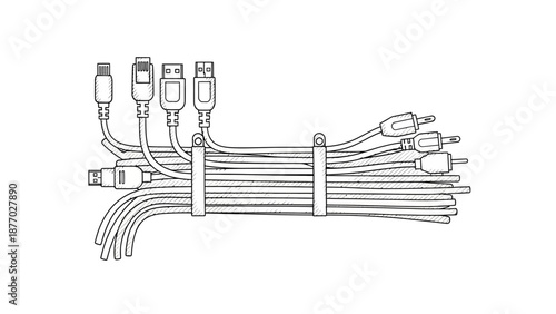 Collection of Various Computer Cables and Connectors.