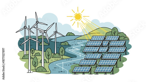 Renewable Energy Wind Turbines Solar Panels.
