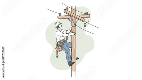 Lineman Working on Utility Pole.