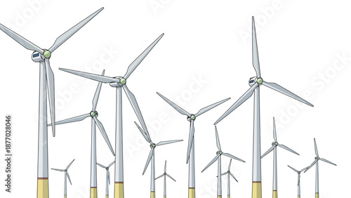 Wind Turbines Generating Electricity in Field.