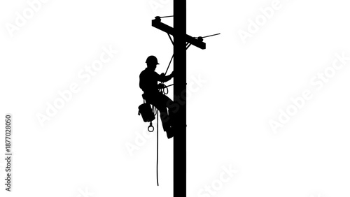 Lineman Climbs Utility Pole Silhouette.