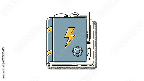 Battery with Lightning Bolt and Gear Icon.