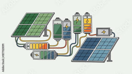 Solar Panels and Batteries Renewable Energy System.