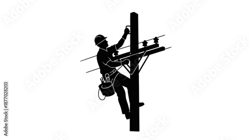Lineman Working on Utility Pole Silhouette.