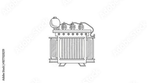 Vintage Electrical Transformer Illustration Detailed View.