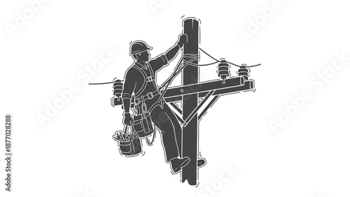Lineman Working on Utility Pole Maintenance.