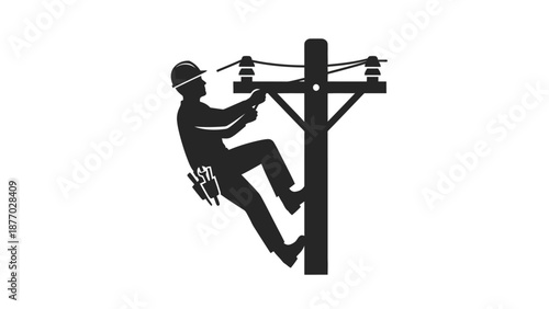 Lineman Working on Utility Pole Silhouette.