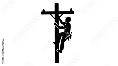 Lineman Working on Utility Pole Silhouette.