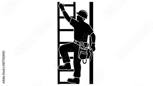Construction Worker Climbing Ladder Silhouette.