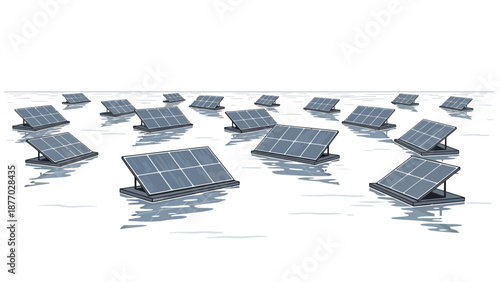 Solar Panels Installed on Water Surface.