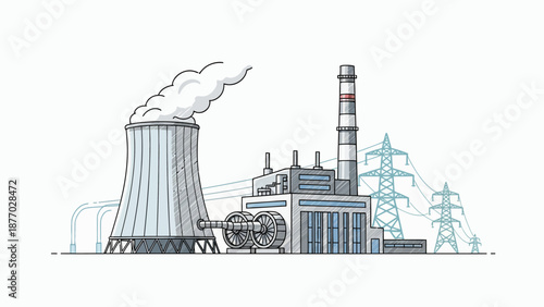 Industrial Power Plant with Cooling Tower.