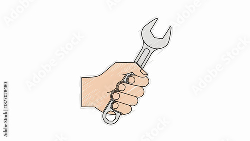 Hand Holding Adjustable Wrench Tool.