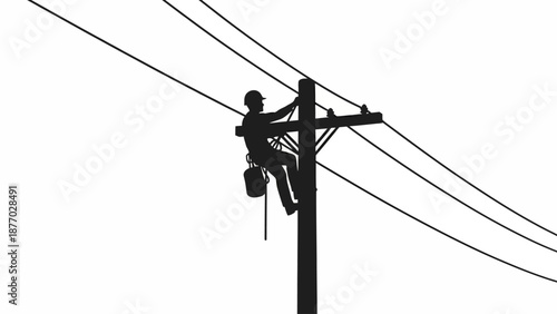 Lineman Working on Power Lines Silhouette.
