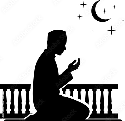 Muslim man praying during holy ramadan month silhouette vector illustration design element