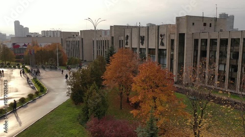 Aerial ascent over MGIMO central campus building