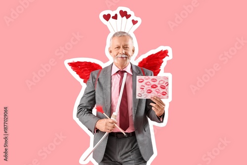 Senior man dressed as Cupid...