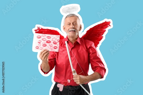 Senior man dressed as Cupid...
