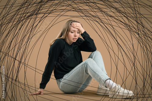 Young woman having panic at...