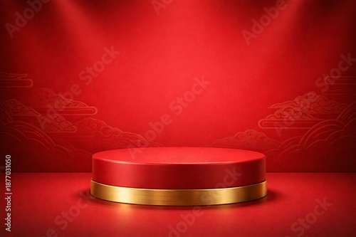 Red Podium Stage for Chinese New Year Product Display