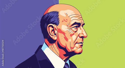 A close-up portrait of a senior businessman in a suit against a colorful background