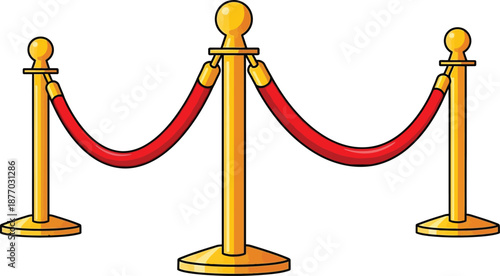 A row of golden stanchions with red velvet ropes for crowd control