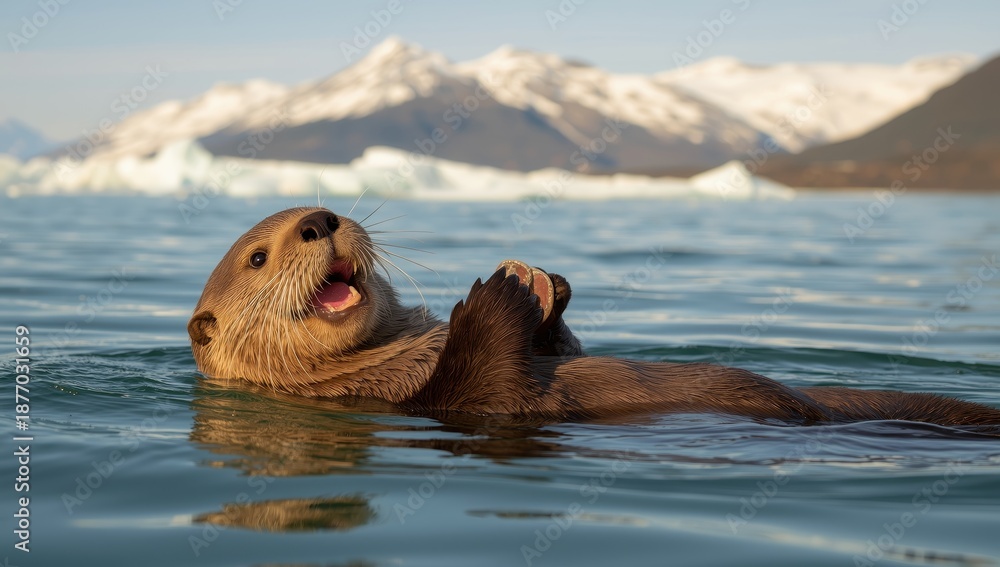 Fototapeta premium Joyful sea otter in Valdez, Alaska