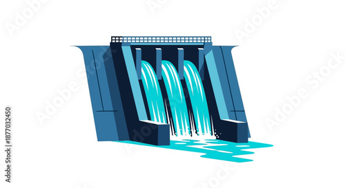 Dam Water Flow Structure Illustration.