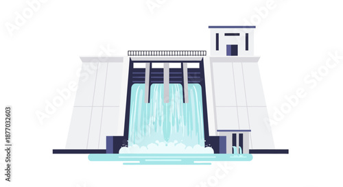 Dam Structure with Water Flowing Down.