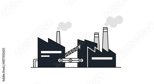Industrial Factory Building with Smokestacks Illustration.