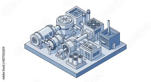 Industrial Machinery System with Pipes and Valves.