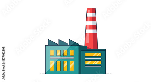 Industrial Factory Building with Chimney Illustration.