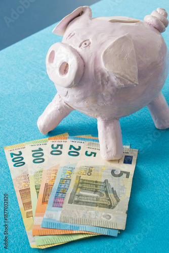 Piggy bank with euro notes