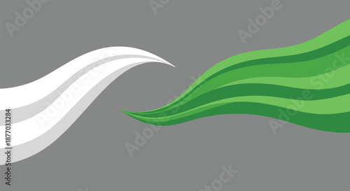 A stylized illustration of two wavy lines in white and green colors on a gray background
