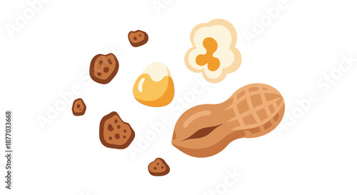 A cartoon illustration of peanuts and peanut butter on a white background
