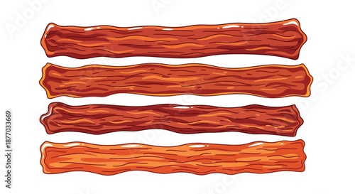 An illustration of four strips of crispy bacon on a white background