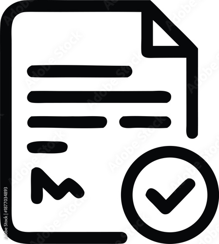 Document with check mark icon in circle, approve or accepted status, vector illustration