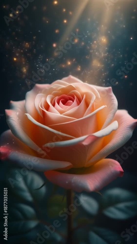 暗い背景に幻想的な薔薇が咲く動画