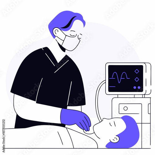 Medical professional examining patient with monitoring equipment  