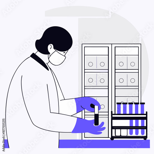 Lab technician wearing gloves handling test tubes in laboratory  