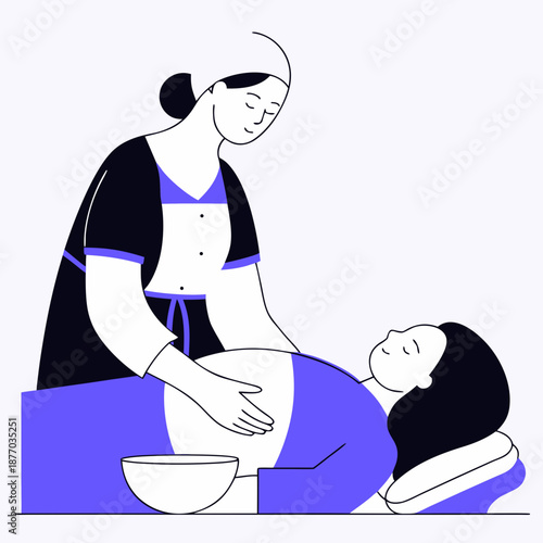 Caregiver performing massage therapy on woman in relaxed setting  