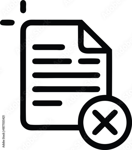 Document with a red x symbol inside a circle, rejection or cancellation concept, vector icon