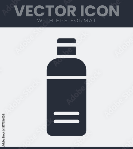 Minimalist black bottle icon for shampoo lotion or liquid soap container graphic design. Plastic, hygiene, cosmetic, beauty, health, cleaning, detergent. Solid vector symbol illustration