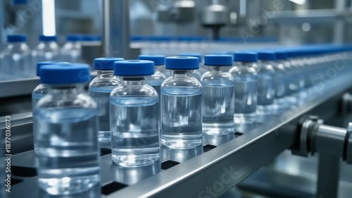 Pharmaceutical vials moving on conveyor belt,scale
