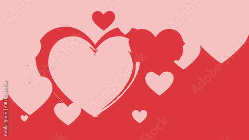 Illustration of silhouetted couple embracing with hearts floating above them against a pink background