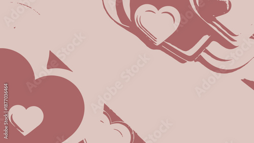 Illustration of hearts and abstract shapes in a romantic pattern viewed from directly above