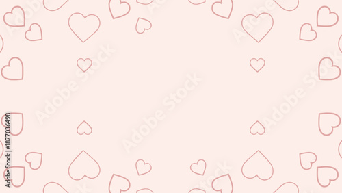 A serene pattern of red outlined hearts scattered on a soft peach background viewed from directly above, forming a peaceful illustration