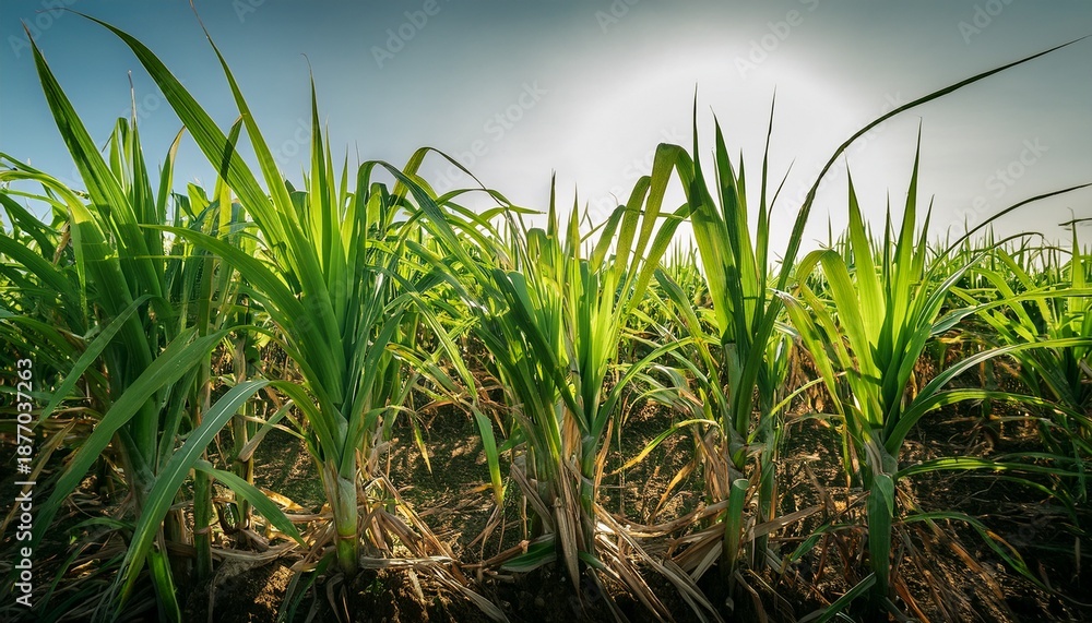 Fototapeta premium Close Up Shot Of Thriving Sugarcane Crops In The Field