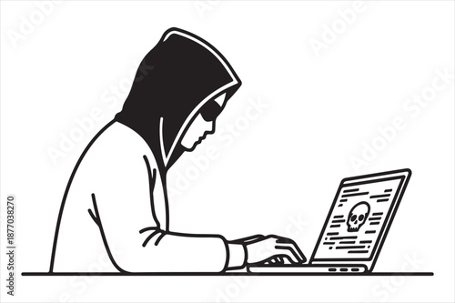 Person using laptop with hoodie Vector